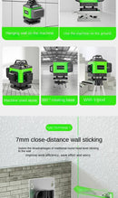 Instrumento de nível a laser autonivelante de alta precisão 360 ° com bateria de 3000 mAh Laser verde de alta potência 3D/4D 12/16 linhas Laser Vert