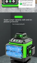 Instrumento de nível a laser autonivelante de alta precisão 360 ° com bateria de 3000 mAh Laser verde de alta potência 3D/4D 12/16 linhas Laser Vert